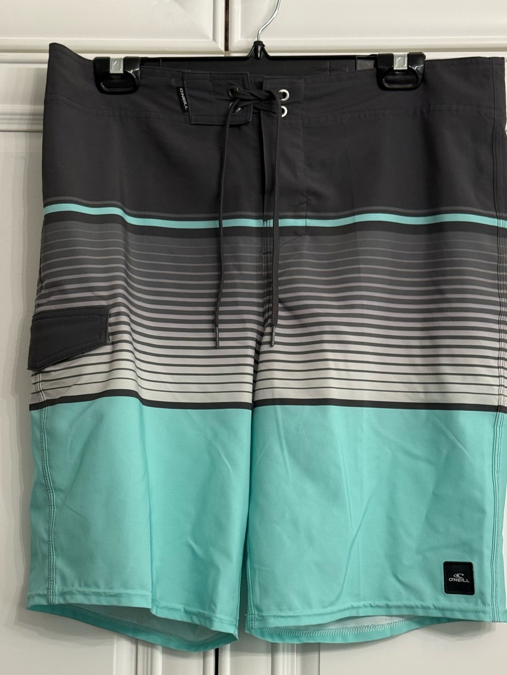 O'Neill Size 34 Lennox Stripe 21" Boardshorts Gradient Grey and Turquoise Swim